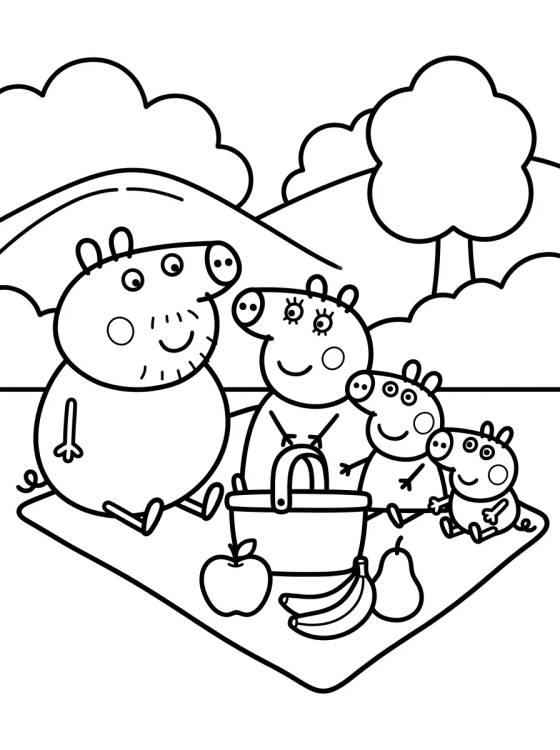 Familia Pig en un Picnic para colorir Desenho de Familia Pig en un Picnic para colorir e imprimir grátis