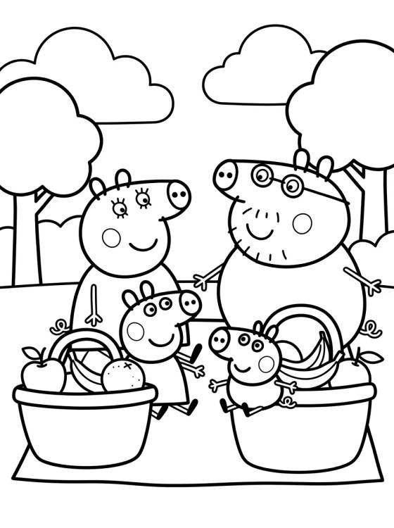 Familia Pig en el Picnic para colorir Desenho de Familia Pig en el Picnic para colorir e imprimir grátis