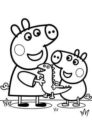 Peppa y George Jugando para colorir Desenho de Peppa y George Jugando para colorir e imprimir grátis