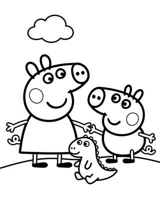Peppa y George Jugando con el Dinosaurio para colorir Desenho de Peppa y George Jugando con el Dinosaurio para colorir e imprimir grátis
