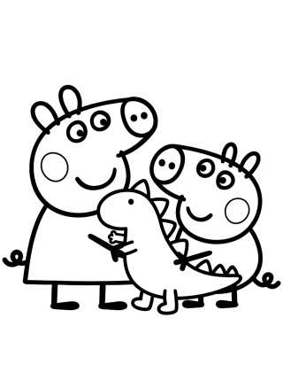 Peppa y George con su Dinosaurio para colorir Desenho de Peppa y George con su Dinosaurio para colorir e imprimir grátis