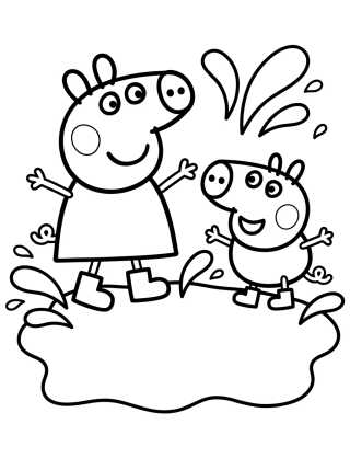Peppa y George en el Charco de Barro para colorir Desenho de Peppa y George en el Charco de Barro para colorir e imprimir grátis