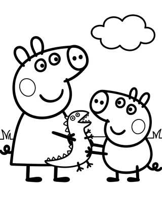 Peppa Pig y George Jugando para colorir Desenho de Peppa Pig y George Jugando para colorir e imprimir grátis