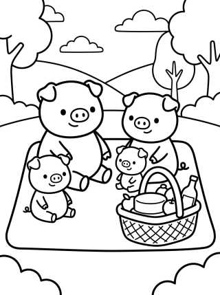 Picnic de la Familia Pig para colorir Desenho de Picnic de la Familia Pig para colorir e imprimir grátis