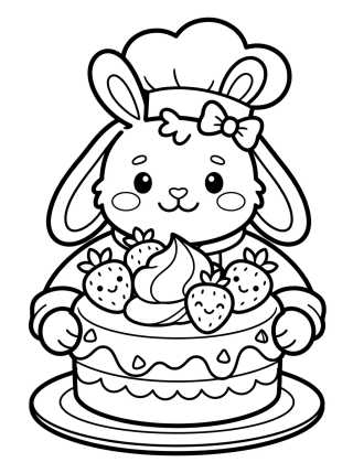 Conejita Cocinera con Pastel para colorir Desenho de Conejita Cocinera con Pastel para colorir e imprimir grátis