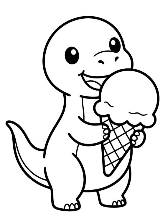 Dino Bebé Comiendo Helado para colorir Desenho de Dino Bebé Comiendo Helado para colorir e imprimir grátis