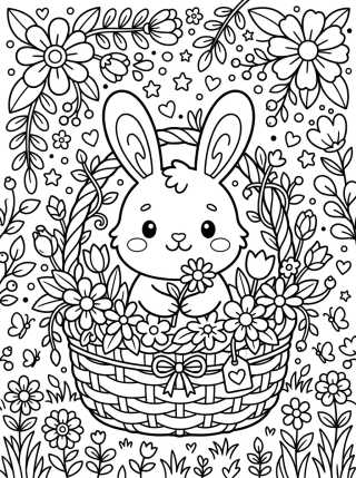 Conejito en Cesta de Flores para colorir Desenho de Conejito en Cesta de Flores para colorir e imprimir grátis