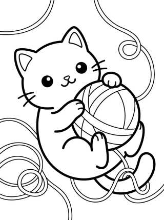 Gatito Tierno Jugando con Lana para colorir Desenho de Gatito Tierno Jugando con Lana para colorir e imprimir grátis
