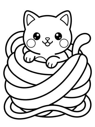 Gatito Tierno con Ovillo de Lana para colorir Desenho de Gatito Tierno con Ovillo de Lana para colorir e imprimir grátis
