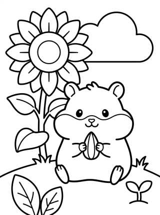 Hámster con Girasol para colorir Desenho de Hámster con Girasol para colorir e imprimir grátis