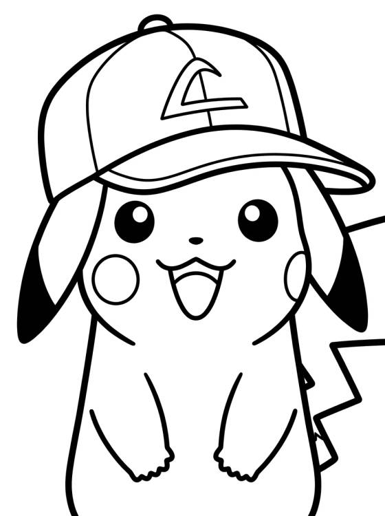 Pikachu con gorra de entrenador para colorir Desenho de Pikachu con gorra de entrenador para colorir e imprimir grátis