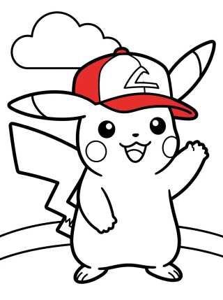 Pikachu con Gorra de Ash para colorir Desenho de Pikachu con Gorra de Ash para colorir e imprimir grátis