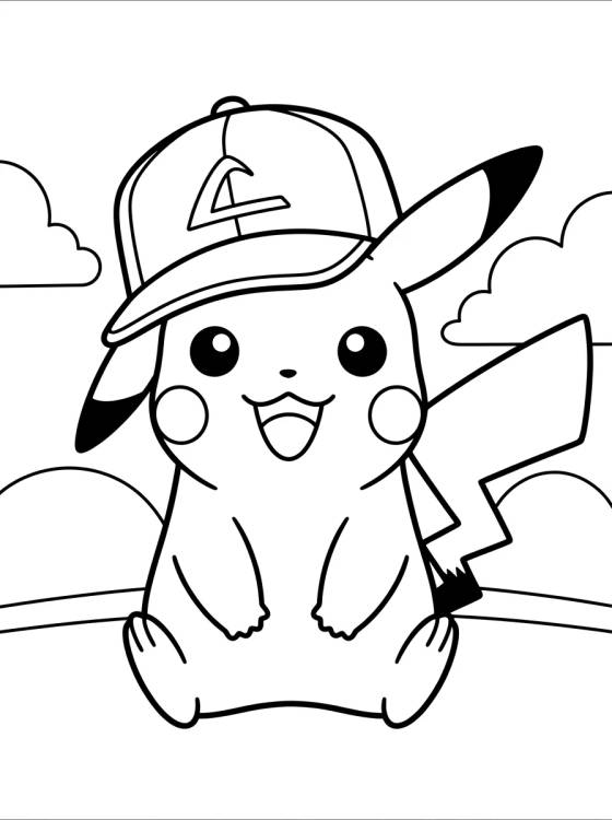 Pikachu con Gorra para colorir Desenho de Pikachu con Gorra para colorir e imprimir grátis