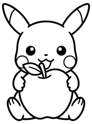 Pikachu Comiendo Manzana para colorir Desenho de Pikachu Comiendo Manzana para colorir e imprimir grátis