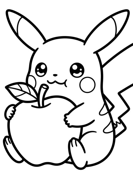 Pikachu Comiendo Manzana Kawaii para colorir Desenho de Pikachu Comiendo Manzana Kawaii para colorir e imprimir grátis