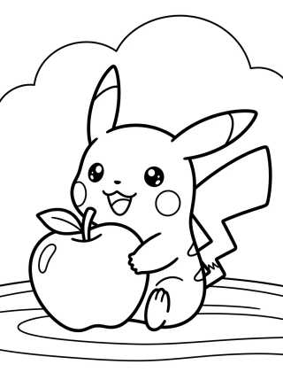 Pikachu Comiendo Manzana para colorir Desenho de Pikachu Comiendo Manzana para colorir e imprimir grátis