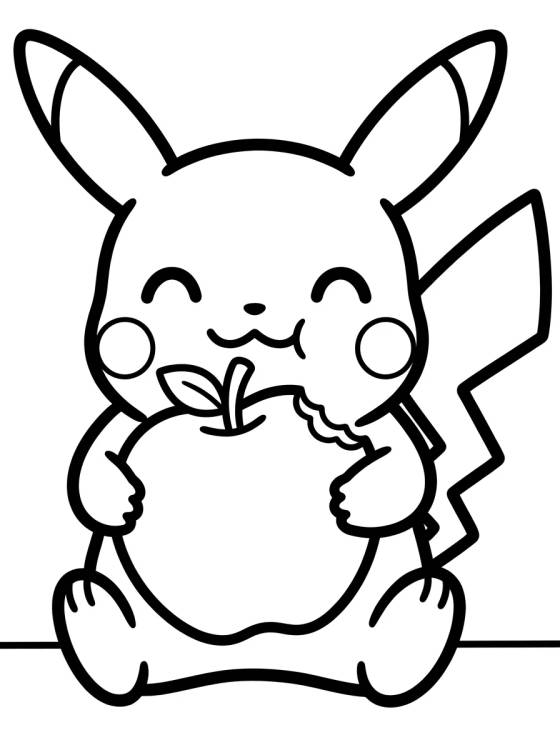 Pikachu comiendo una manzana para colorir Desenho de Pikachu comiendo una manzana para colorir e imprimir grátis
