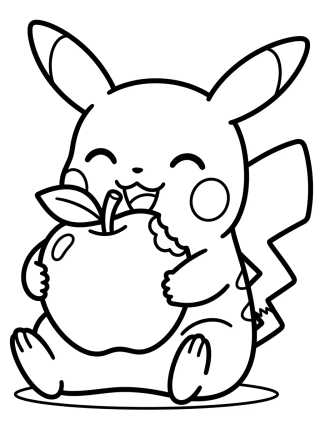 Pikachu Comiendo una Manzana para colorir Desenho de Pikachu Comiendo una Manzana para colorir e imprimir grátis