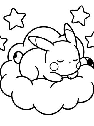Pikachu durmiendo en una nube para colorir Desenho de Pikachu durmiendo en una nube para colorir e imprimir grátis