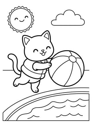Gatito Jugando con Pelota en la Piscina para colorir Desenho de Gatito Jugando con Pelota en la Piscina para colorir e imprimir grátis