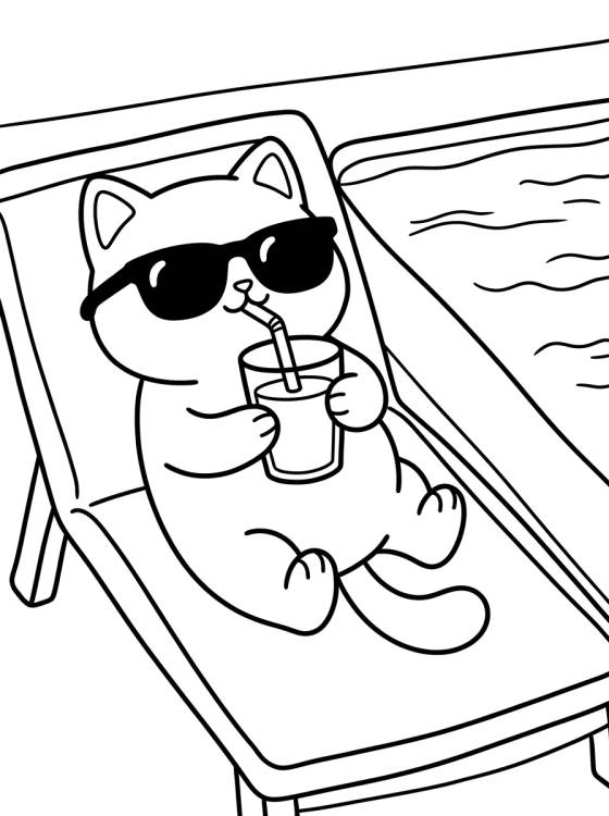 Gatito con Gafas de Sol en la Piscina para colorir Desenho de Gatito con Gafas de Sol en la Piscina para colorir e imprimir grátis