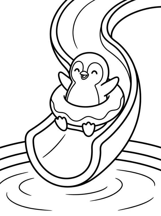 Pingüino Divertido en el Tobogán de la Piscina para colorir Desenho de Pingüino Divertido en el Tobogán de la Piscina para colorir e imprimir grátis