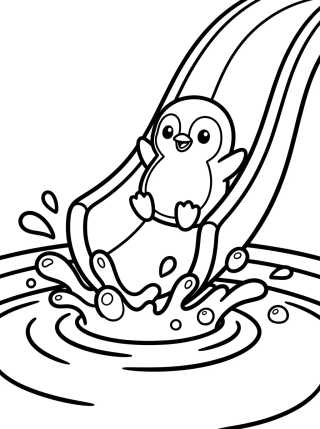 Pingüino Lindo en el Tobogán de la Piscina para colorir Desenho de Pingüino Lindo en el Tobogán de la Piscina para colorir e imprimir grátis