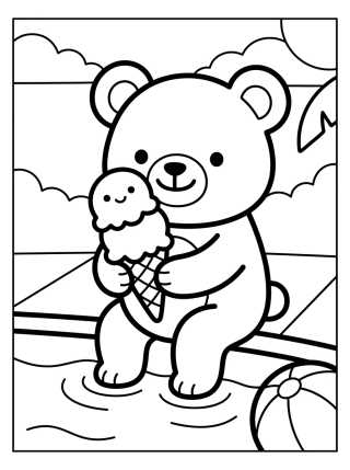 Osito Comiendo Helado en la Piscina para colorir Desenho de Osito Comiendo Helado en la Piscina para colorir e imprimir grátis