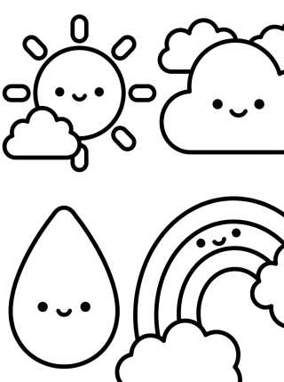 Stickers de Clima y Sentimientos Kawaii para colorir Desenho de Stickers de Clima y Sentimientos Kawaii para colorir e imprimir grátis