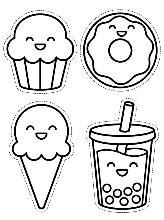 Planilla de Stickers de Comiditas Tiernas para colorir Desenho de Planilla de Stickers de Comiditas Tiernas para colorir e imprimir grátis