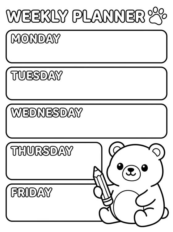 Planeador Semanal del Osito para colorir Desenho de Planeador Semanal del Osito para colorir e imprimir grátis