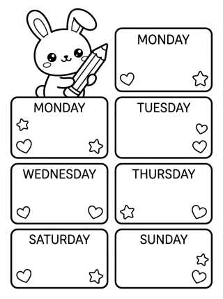 Planner Semanal Lindo de Conejito para colorir Desenho de Planner Semanal Lindo de Conejito para colorir e imprimir grátis