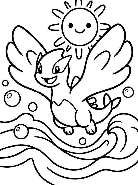 Lugia Bebé Nadando en las Olas para colorir Desenho de Lugia Bebé Nadando en las Olas para colorir e imprimir grátis