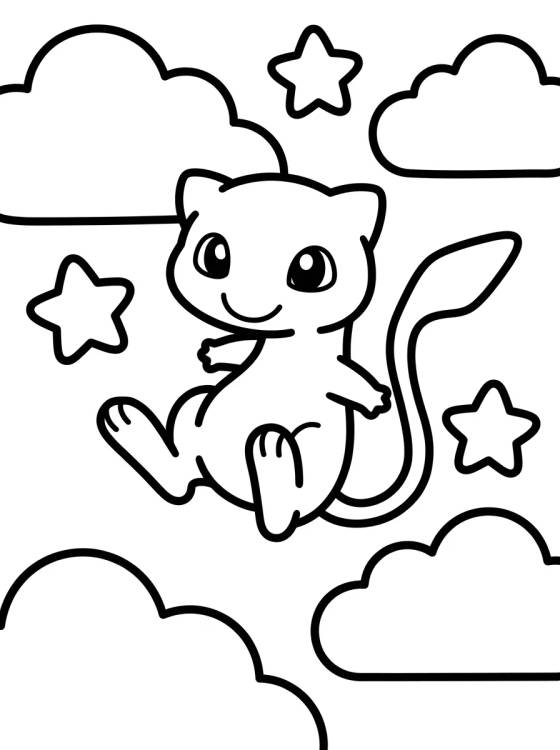 Mew Lindo Volando para colorir Desenho de Mew Lindo Volando para colorir e imprimir grátis