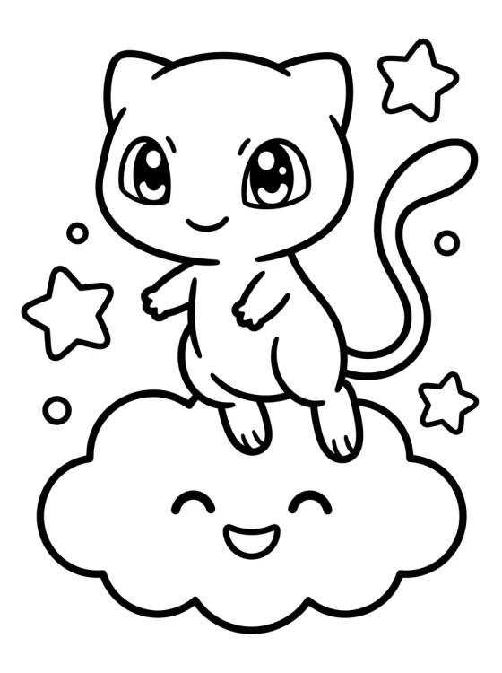 Mew Lindo Flotando para colorir Desenho de Mew Lindo Flotando para colorir e imprimir grátis