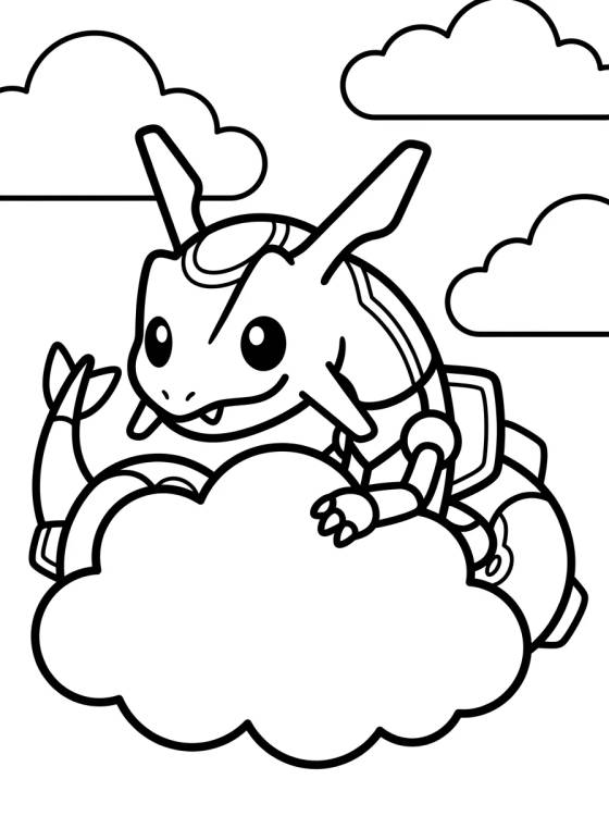 Rayquaza Kawaii en las Nubes para colorir Desenho de Rayquaza Kawaii en las Nubes para colorir e imprimir grátis