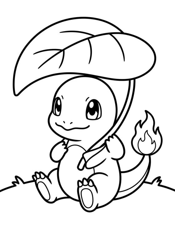 Charmander con una Hoja para colorir Desenho de Charmander con una Hoja para colorir e imprimir grátis