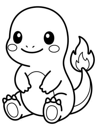 Charmander Kawaii con Llama en la Cola para colorir Desenho de Charmander Kawaii con Llama en la Cola para colorir e imprimir grátis