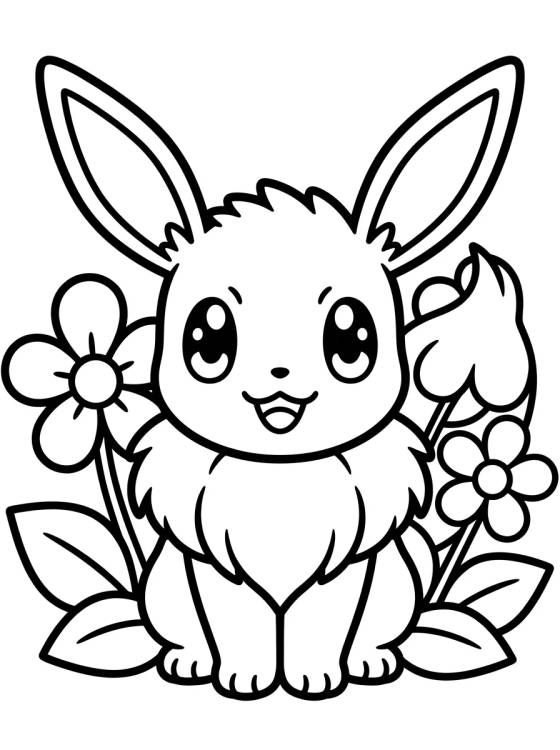 Eevee Tierno con Flores para colorir Desenho de Eevee Tierno con Flores para colorir e imprimir grátis