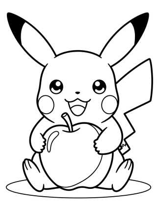 Pikachu Tierno con Manzana para colorir Desenho de Pikachu Tierno con Manzana para colorir e imprimir grátis