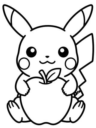 Pikachu tierno con una manzana para colorir Desenho de Pikachu tierno con una manzana para colorir e imprimir grátis