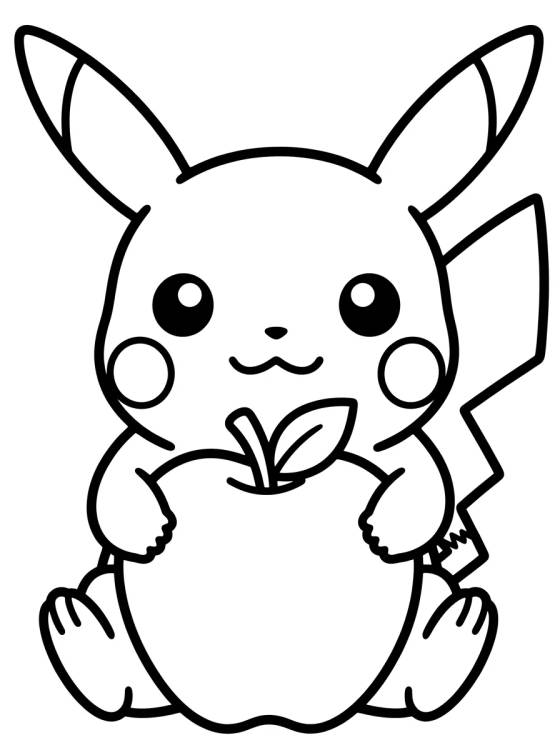Pikachu tierno con una manzana para colorir Desenho de Pikachu tierno con una manzana para colorir e imprimir grátis