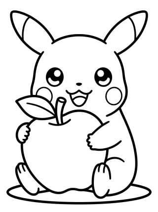Pikachu Tierno Comiendo Manzana para colorir Desenho de Pikachu Tierno Comiendo Manzana para colorir e imprimir grátis