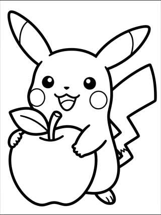 Pikachu Tierno Sonriendo con Manzana para colorir Desenho de Pikachu Tierno Sonriendo con Manzana para colorir e imprimir grátis