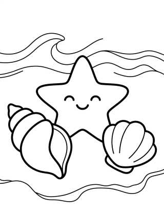 Conchas y Estrella de Mar en la Arena para colorir Desenho de Conchas y Estrella de Mar en la Arena para colorir e imprimir grátis