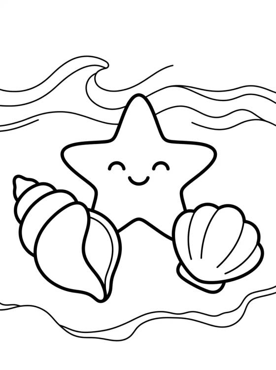 Conchas y Estrella de Mar en la Arena para colorir Desenho de Conchas y Estrella de Mar en la Arena para colorir e imprimir grátis