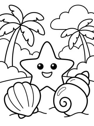 Conchas y Estrella de Mar en la Arena para colorir Desenho de Conchas y Estrella de Mar en la Arena para colorir e imprimir grátis
