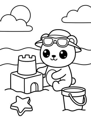 Osito en la Playa Construyendo un Castillo para colorir Desenho de Osito en la Playa Construyendo un Castillo para colorir e imprimir grátis