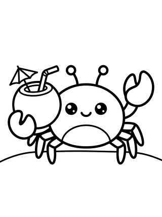 Cangrejo Kawaii Tomando Agua de Coco para colorir Desenho de Cangrejo Kawaii Tomando Agua de Coco para colorir e imprimir grátis