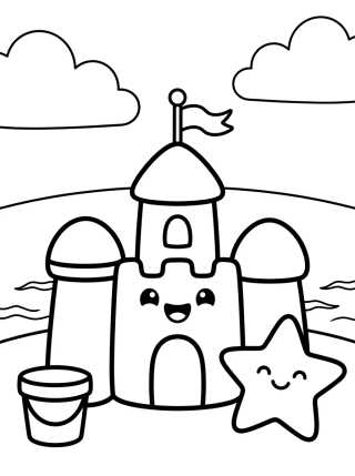 Castillo de Arena Kawaii en la Playa para colorir Desenho de Castillo de Arena Kawaii en la Playa para colorir e imprimir grátis